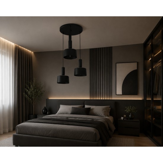 BDC230 Industrial Τριπλό Φωτιστικό Οροφής Μαύρο Ματ | BronzeDesign