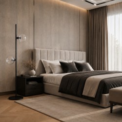 Μοντέρνο Φωτιστικό Δαπέδου BDF1032 με 2 Διάφανες Γυάλινες Μπάλες