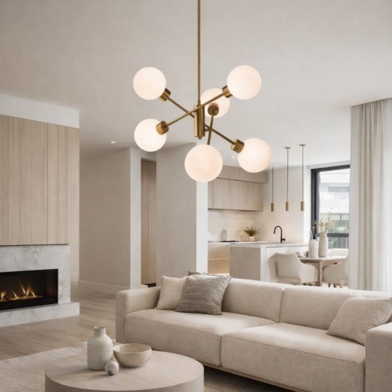  Κρεμαστό Φωτιστικό Σαλονιού N.100 – Οξυντέ Πολύφωτο με Οπάλινες  Μπάλες