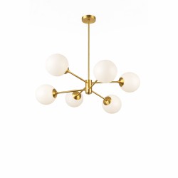  Κρεμαστό Φωτιστικό Οροφής N.101 – Οξυντέ Πολύφωτο 6Φ με Οπάλινες Μπάλες Ø15cm