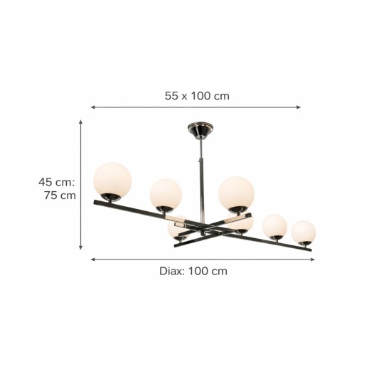 Κρεμαστό Φωτιστικό N.71 Skopelos Χρώμιο με Οπαλίνα 6Φ E14 – BDP71