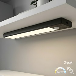 Σετ 2 Επαναφορτιζόμενων Φωτιστικών Ντουλαπιού LED Viro 20cm 3CCT με Αισθητήρα - Μαύρο EKB2578