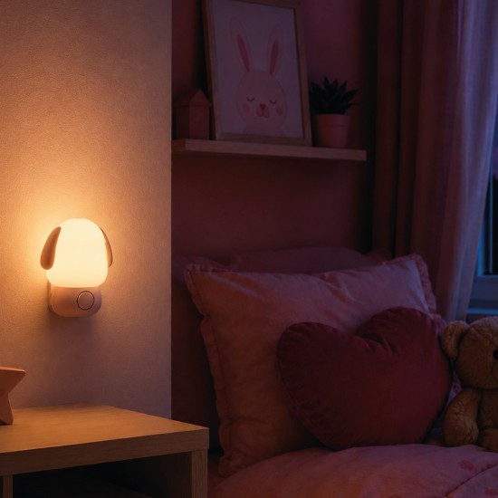 Φωτάκι Νυκτός Πρίζας LED Puppy Ροζ 1,2W 2CCT – EKW0087