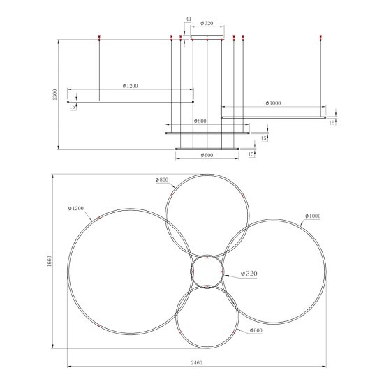 Τετράφωτο Κρεμαστό Φωτιστικό LED SATURNO 120W 4000K Μαύρο 220cm - Milagro ML0848
