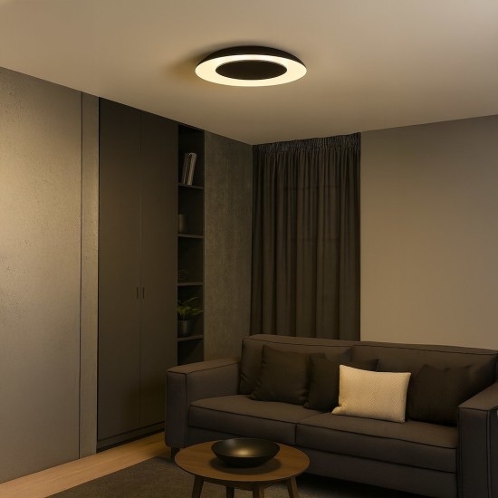 Πλαφονιέρα Οροφής LED Piattino 30W Ø40cm 3CCT 3000K-4000K-6000K Μαύρη - Milagro ML1811