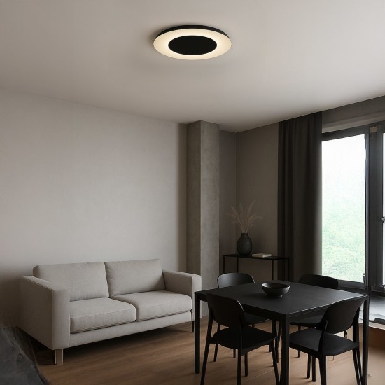Πλαφονιέρα Οροφής LED Piattino 30W Ø40cm 3CCT 3000K-4000K-6000K Μαύρη - Milagro ML1811