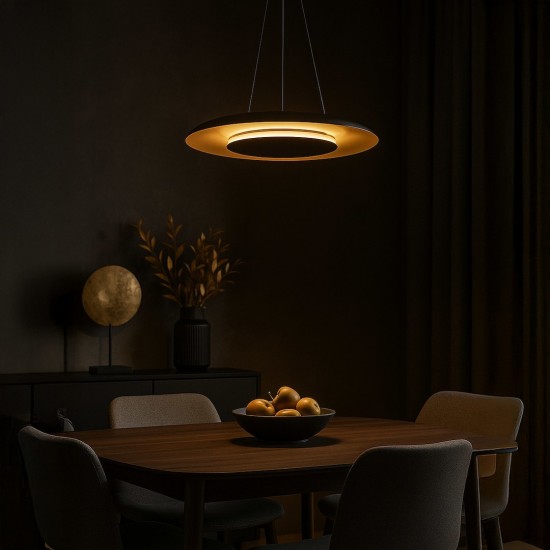 Κρεμαστό Φωτιστικό LED Piattino 30W 3CCT Μαύρο–Χρυσό Ø40 cm – ML1815