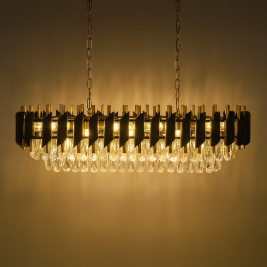 Κρυστάλλινο Κρεμαστό Φωτιστικό Cristal 10xE14 Μαύρο Χρυσό