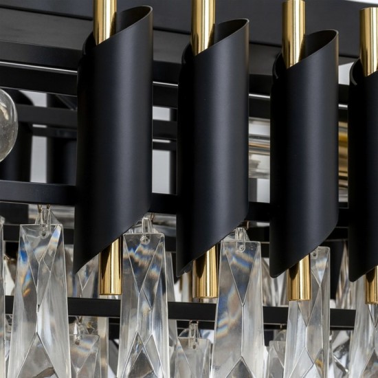 Κρυστάλλινο Κρεμαστό Φωτιστικό Cristal 10xE14 Μαύρο Χρυσό