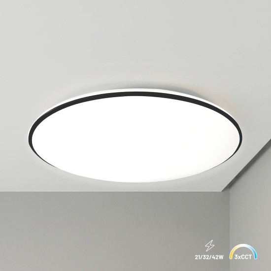 Πλαφονιέρα LED HUGO 21W/32W/42W 3CCT IP54 Μαύρη Ø45cm - Milagro ML2568