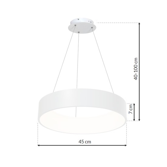 Κρεμαστό Φωτιστικό LED Ohio 40W Ø45cm CCT 3000K-6000K Λευκό - Milagro ML6357