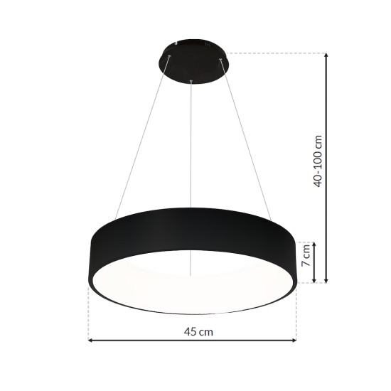 Κρεμαστό Φωτιστικό LED Ohio 40W Ø45cm CCT 3000K-6000K Μαύρο - Milagro ML6358