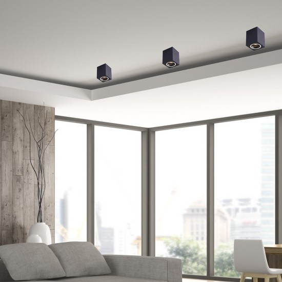 Επιφανειακό Σποτ Οροφής Bima Ring Square 1xGU10 8×8cm – Μαύρο