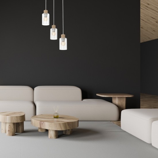 Κρεμαστό Φωτιστικό MADERA 3xE27 Λευκό με Ξύλινες Λεπτομέρειες