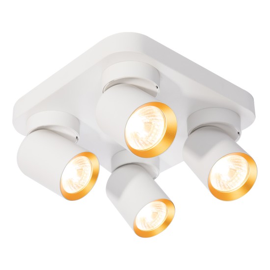 Προβολάκι  Οροφής Andy 4xGU10 Τετράγωνο Λευκό + Χρυσό